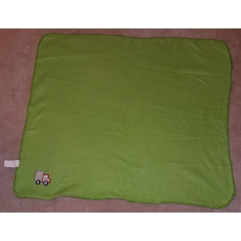 Greenbrier International Green Fleece Truck Baby Blanket Security Thin Red Blue